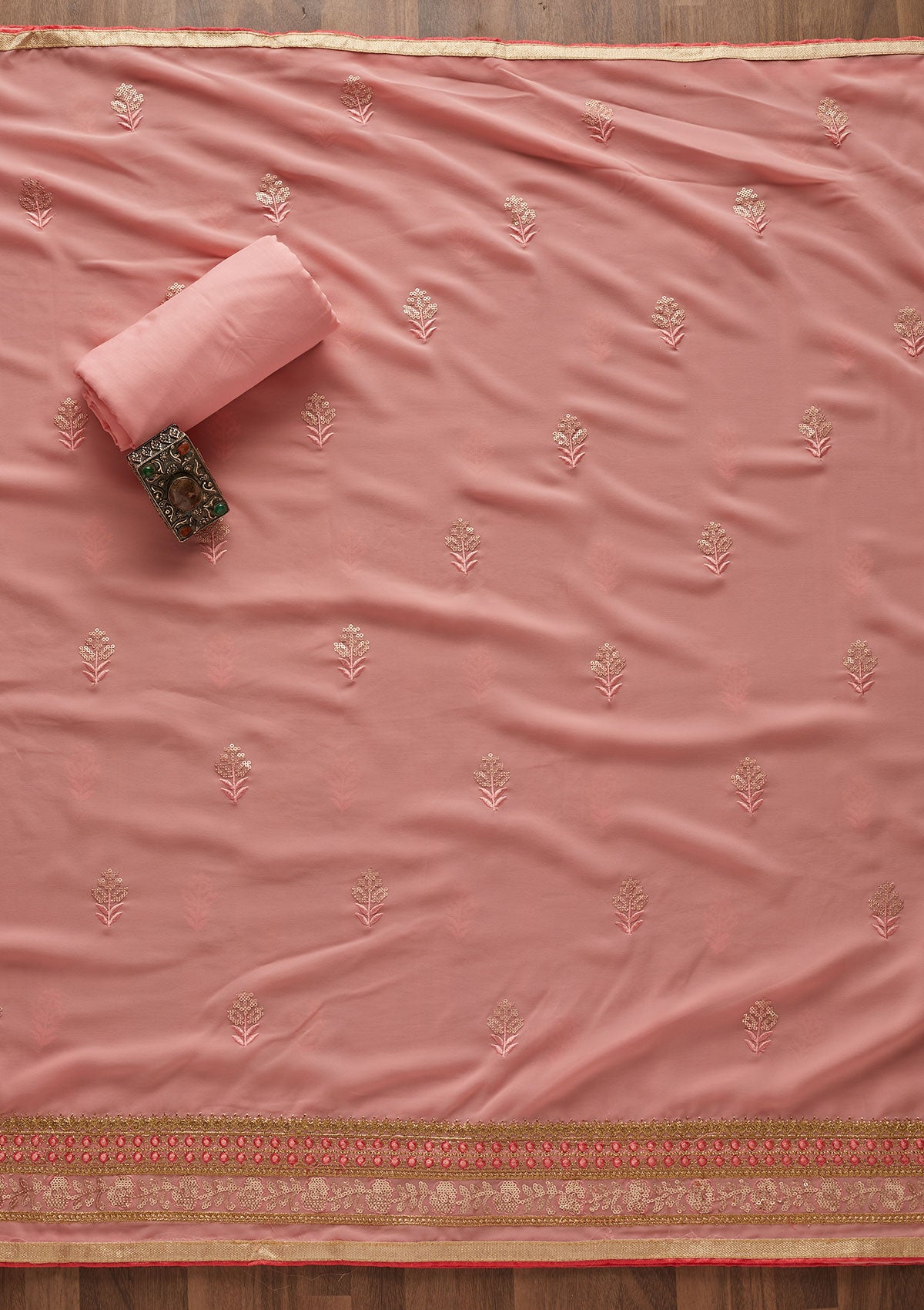 Pink Sequins Georgette Designer Semi-Stitched Salwar Suit - Koskii