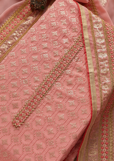 Pink Sequins Georgette Designer Semi-Stitched Salwar Suit - Koskii