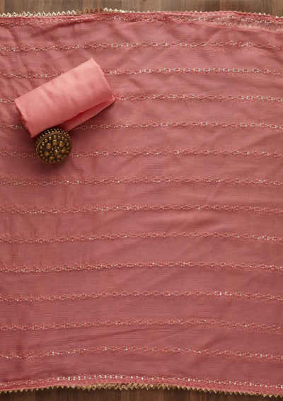 Pink Sequins Georgette Semi-Stitched Salwar Suit-Koskii
