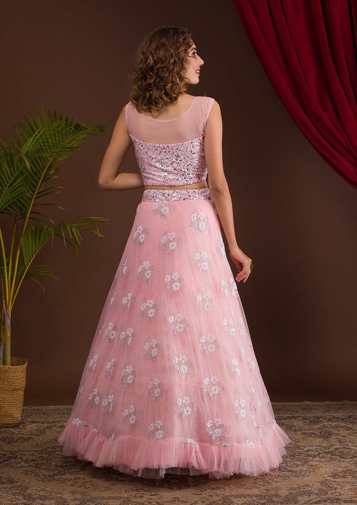 Pink Sequins Net Designer Lehenga-Koskii