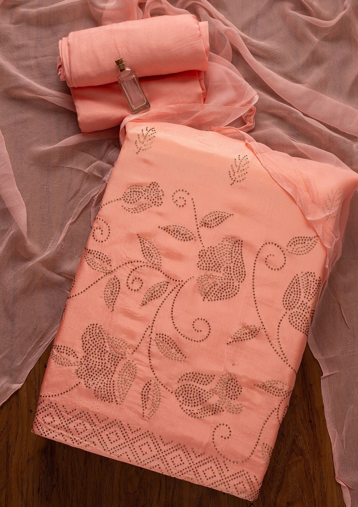 Pink Sequins Semi Crepe Designer Semi-Stitched Salwar Suit - koskii