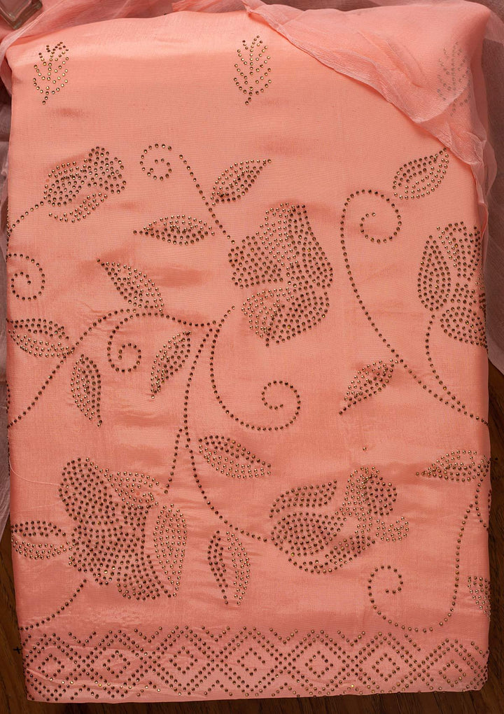 Pink Sequins Semi Crepe Designer Semi-Stitched Salwar Suit - koskii
