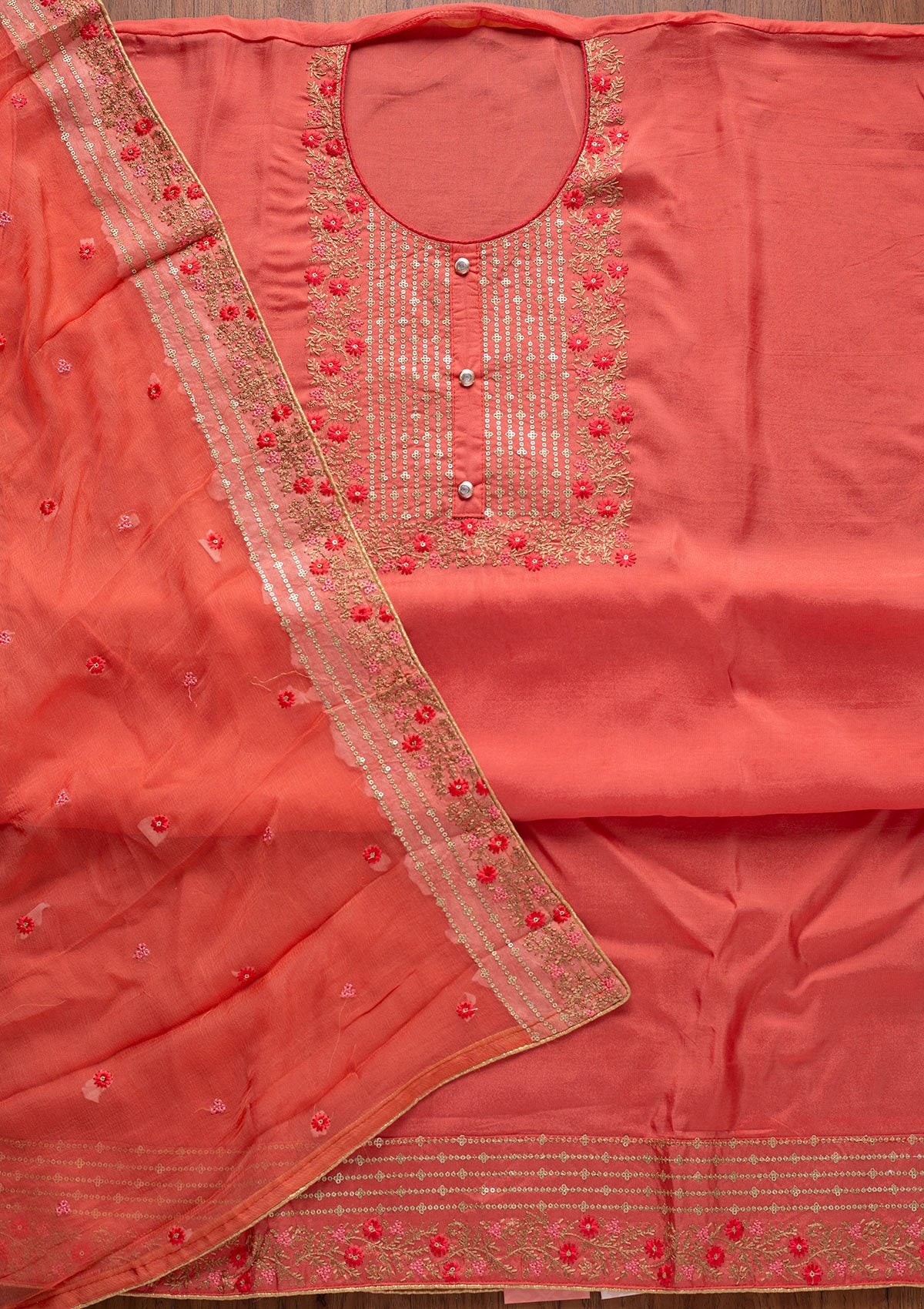 Pink Sequins Semi Crepe Designer Unstitched Salwar Suit - koskii