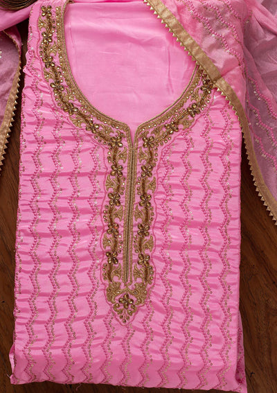 Pink Sequins Semi Crepe Designer Unstitched Salwar Suit - koskii