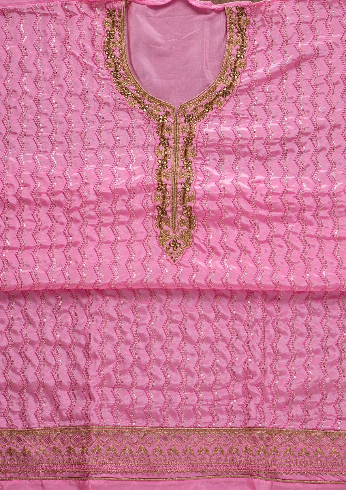 Pink Sequins Semi Crepe Designer Unstitched Salwar Suit - koskii