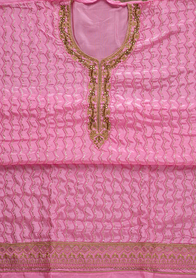 Pink Sequins Semi Crepe Designer Unstitched Salwar Suit - koskii