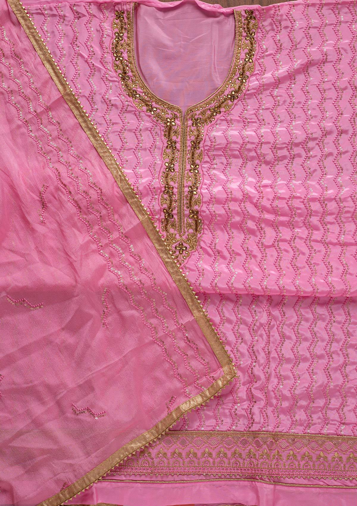 Pink Sequins Semi Crepe Designer Unstitched Salwar Suit - koskii