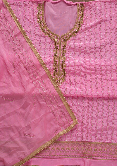 Pink Sequins Semi Crepe Designer Unstitched Salwar Suit - koskii