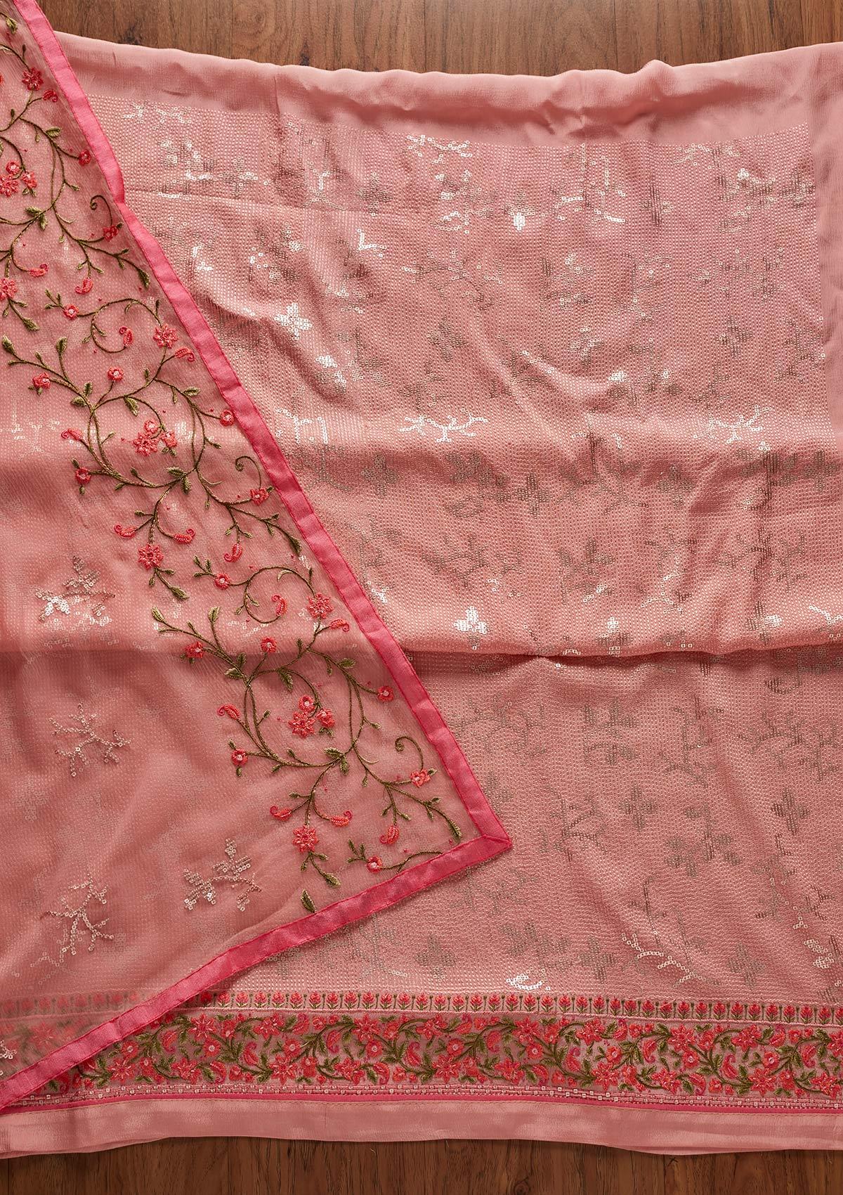 Pink Sequins Semi Crepe Designer Unstitched Salwar Suit - koskii