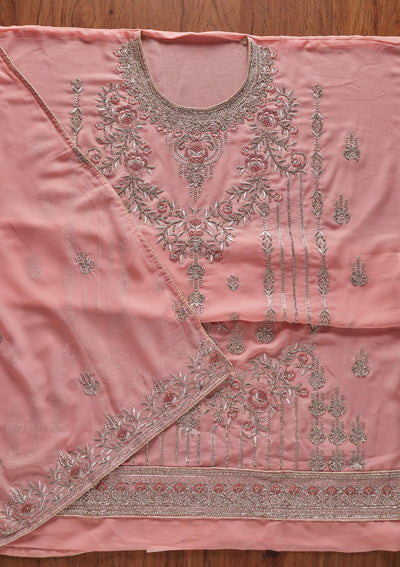 Pink Silver Stonework Georgette Designer Unstitched Salwar Suit - koskii
