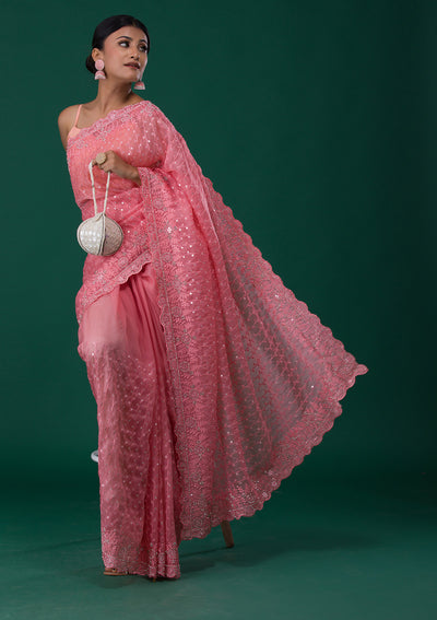 Pink Silver Stonework Georgette Saree-Koskii