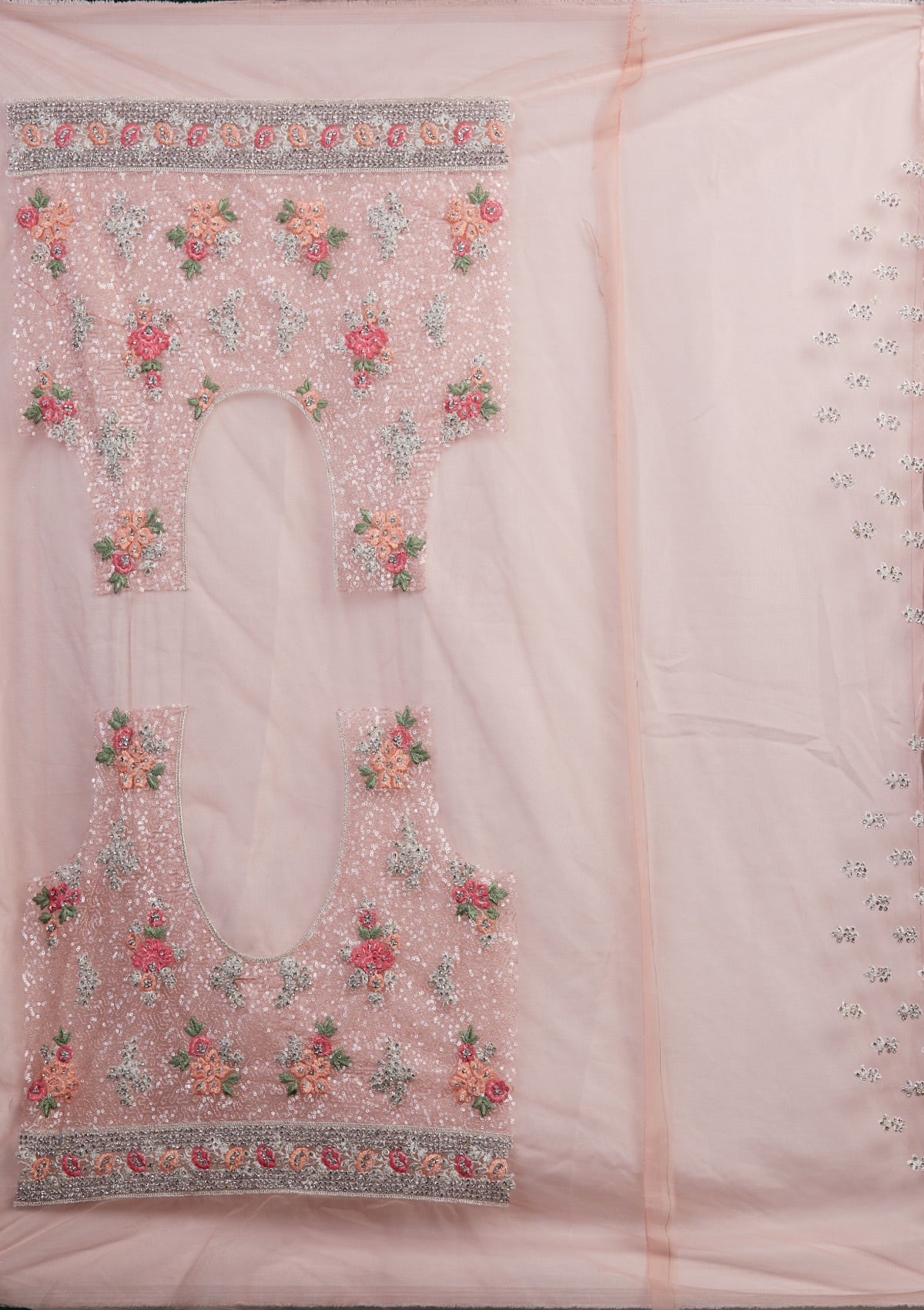 Pink Silver Stonework Net Designer Lehenga-Koskii