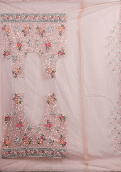 Pink Silver Stonework Net Designer Lehenga-Koskii