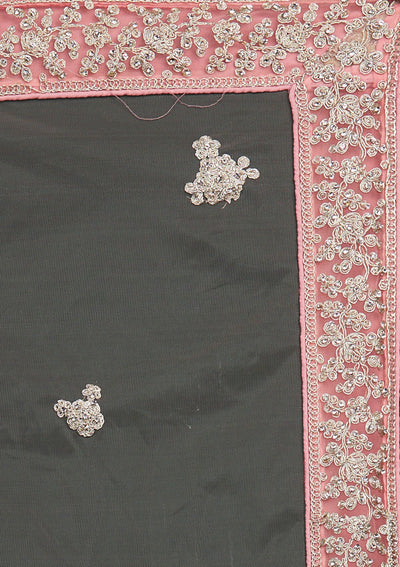 Pink Silver Stonework Net Designer Lehenga-Koskii