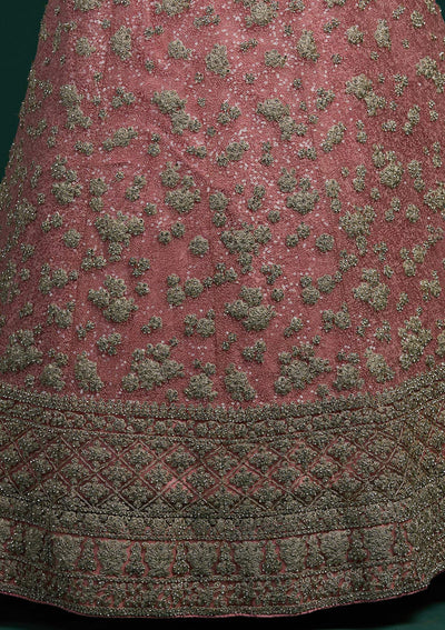 Pink Silver Stonework Net Designer Lehenga-Koskii
