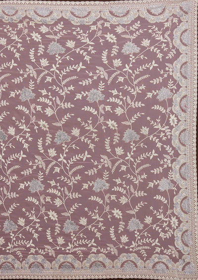 Pink Silver Stonework Net Saree-Koskii