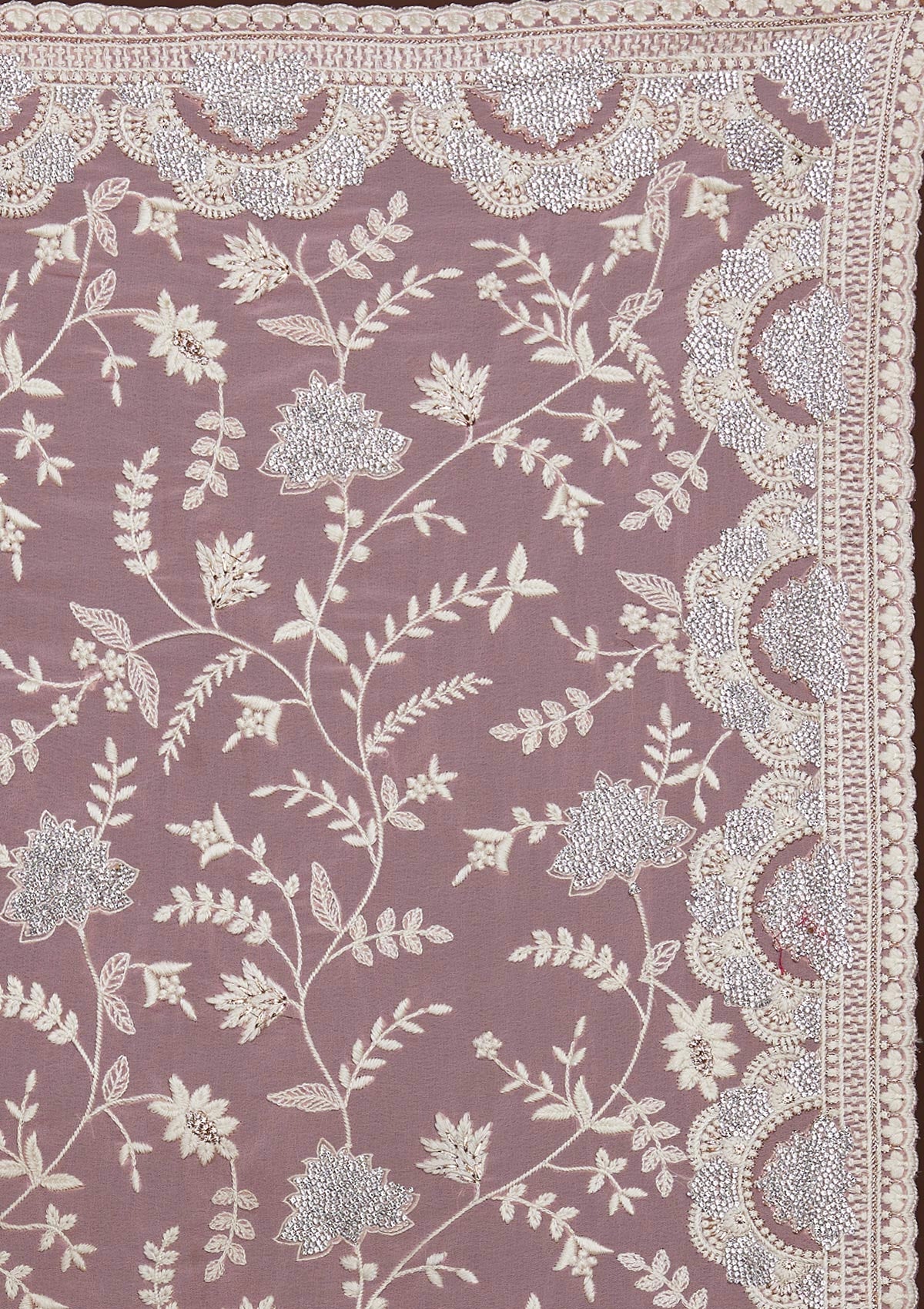 Pink Silver Stonework Net Saree-Koskii