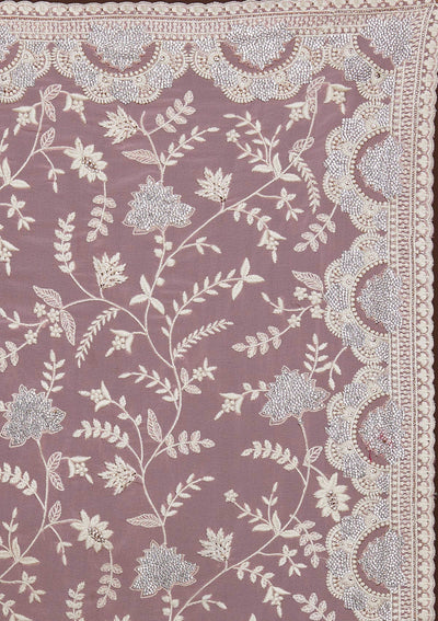 Pink Silver Stonework Net Saree-Koskii