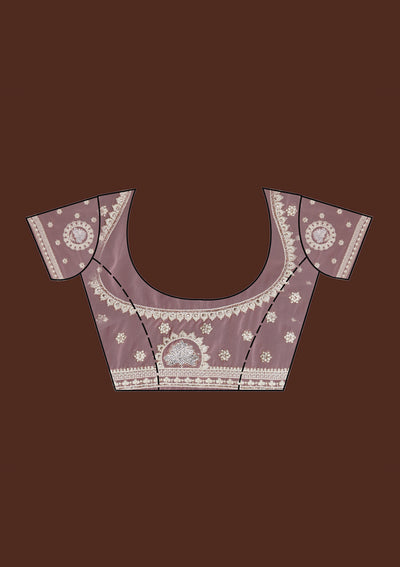 Pink Silver Stonework Net Saree-Koskii