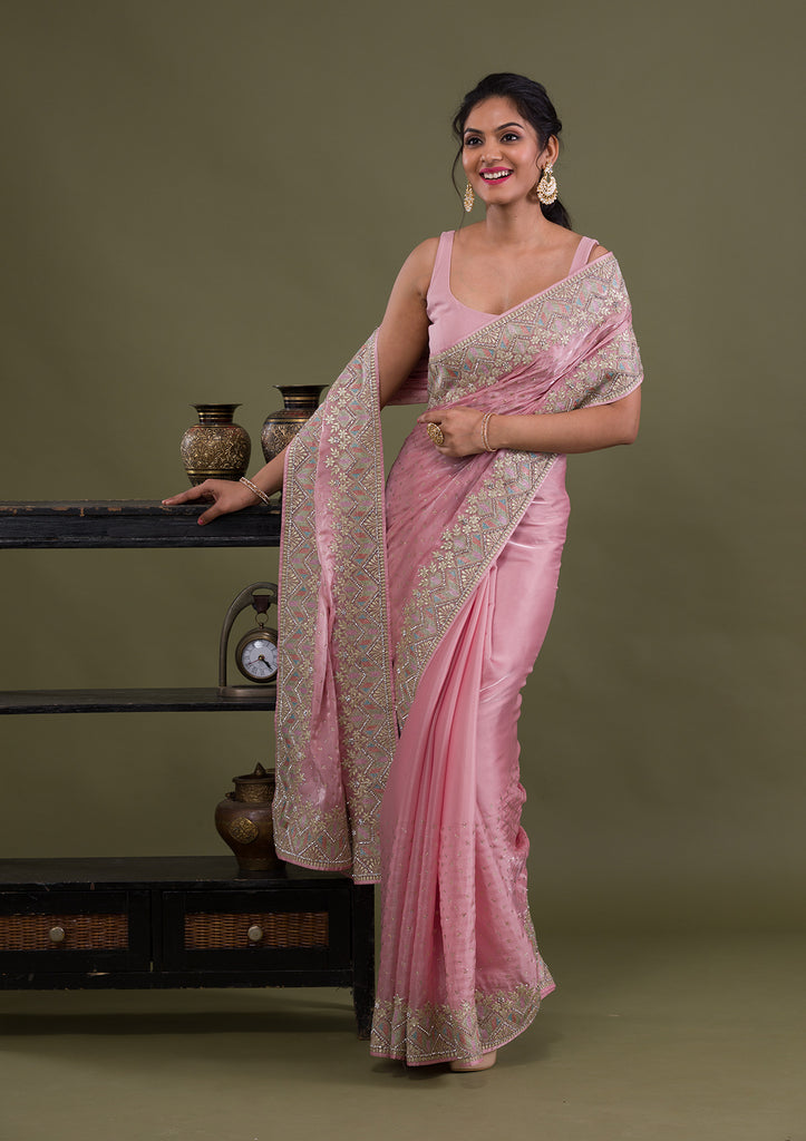 Buy Lavender Pink Saree with Stone Work Online in UAE @Mohey - Saree for  Women
