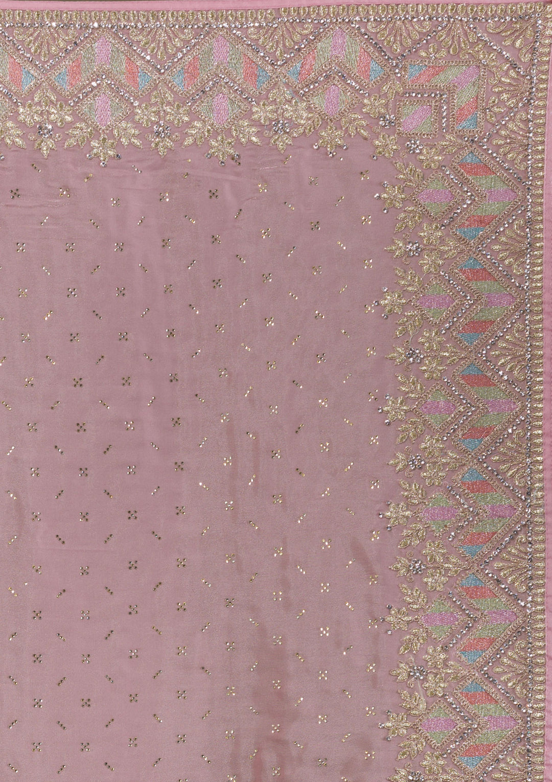 Pink Stonework Satin Saree-Koskii