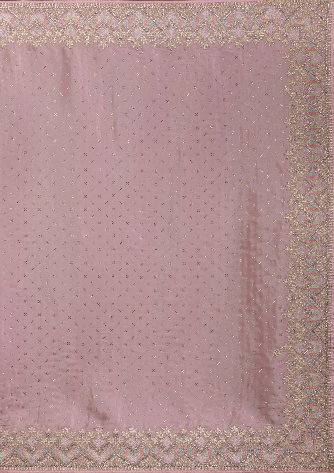 Pink Stonework Satin Saree-Koskii