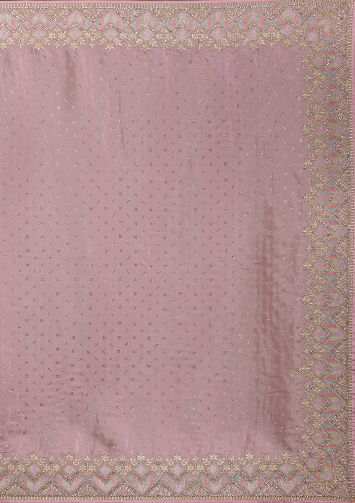 Pink Stonework Satin Saree-Koskii