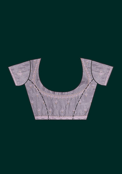 Pink Silver Stonework Tissue Saree - Koskii