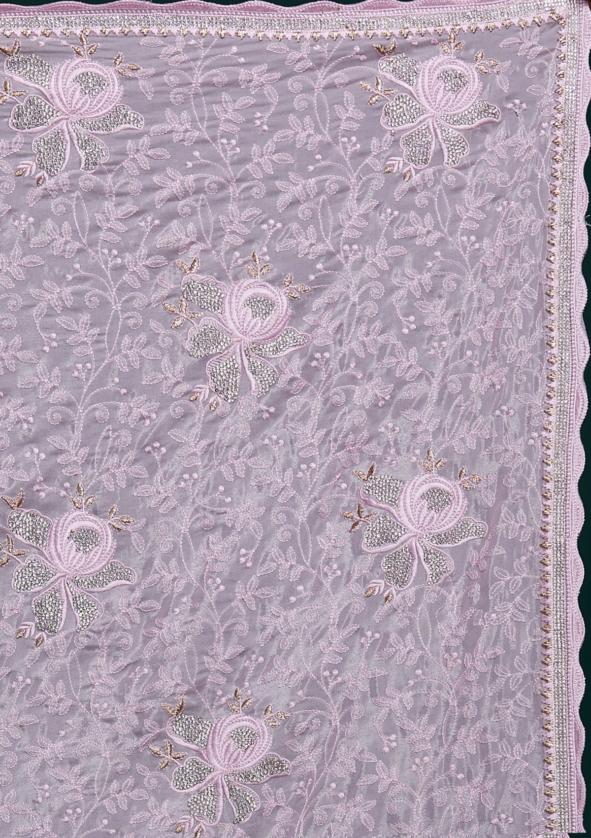 Pink Silver Stonework Tissue Saree - Koskii