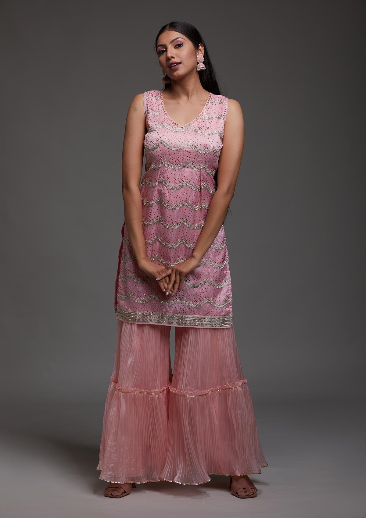 Pink Stonework Semi Crepe Designer Salwar Suit-Koskii