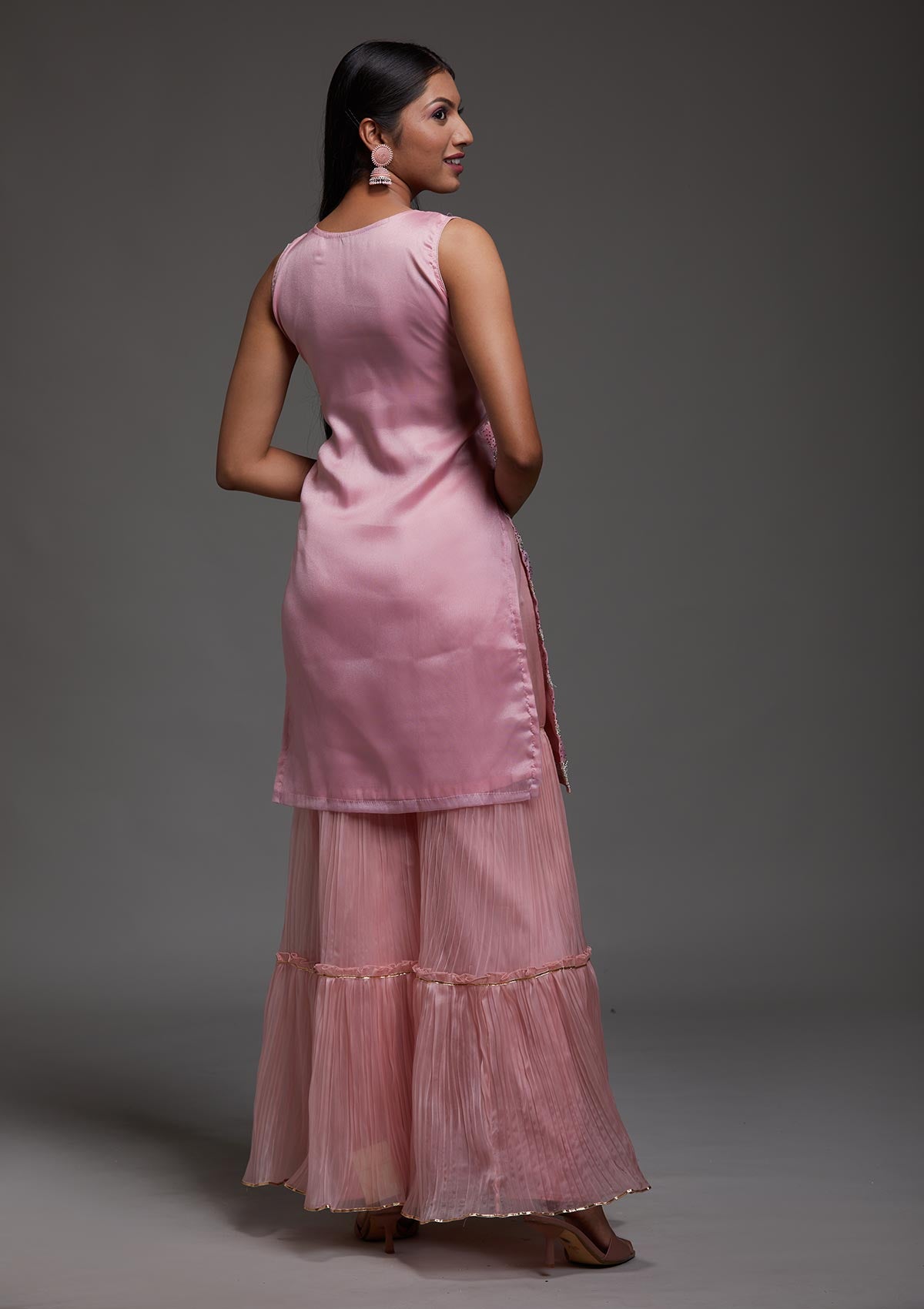 Pink Stonework Semi Crepe Designer Salwar Suit-Koskii