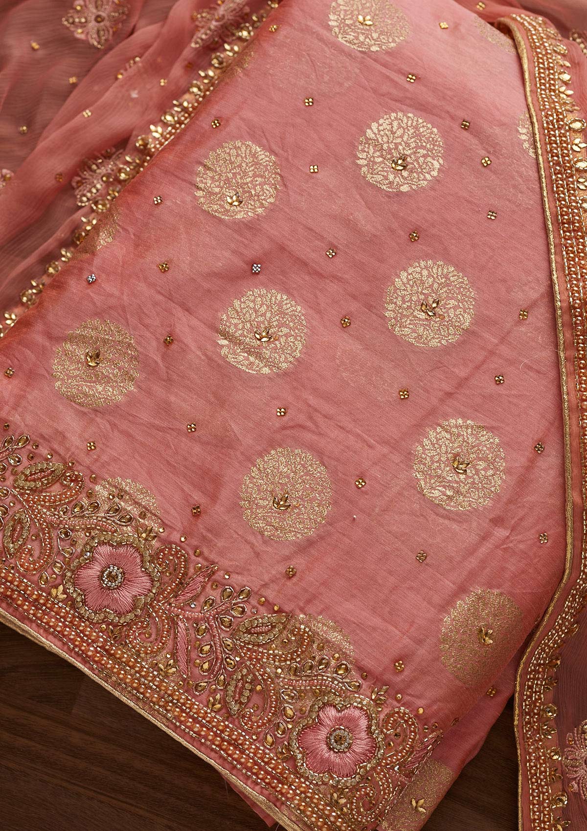 Pink Stonework Georgette Designer Unstitched Salwar Suit - Koskii
