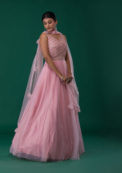 Pink Stonework Net Designer Gown-Koskii
