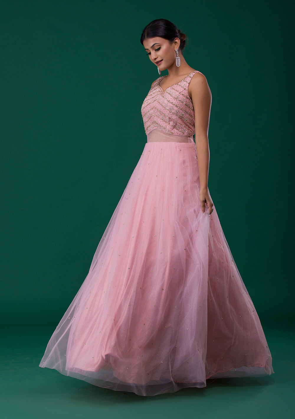 Pink Stonework Net Designer Gown-Koskii