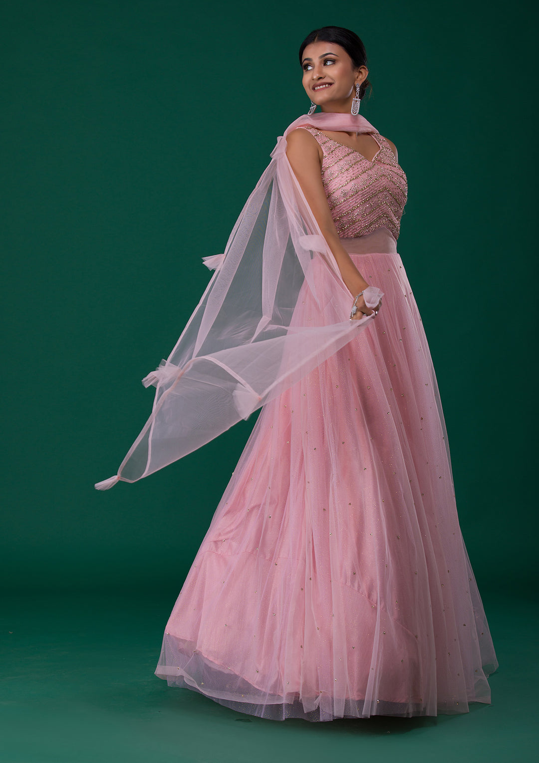 Pink Stonework Net Designer Gown-Koskii