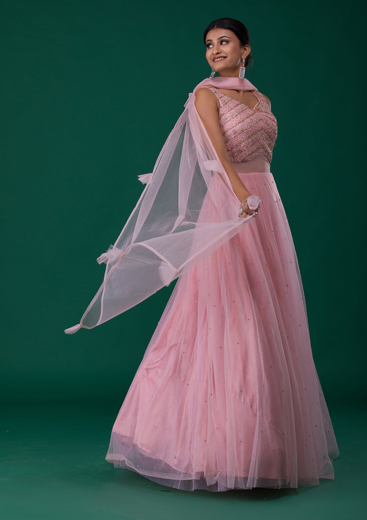 Pink Stonework Net Designer Gown-Koskii