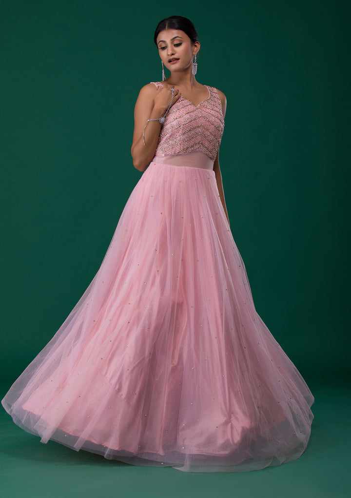 Pink Stonework Net Designer Gown-Koskii