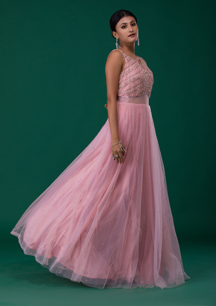 Pink Stonework Net Designer Gown-Koskii