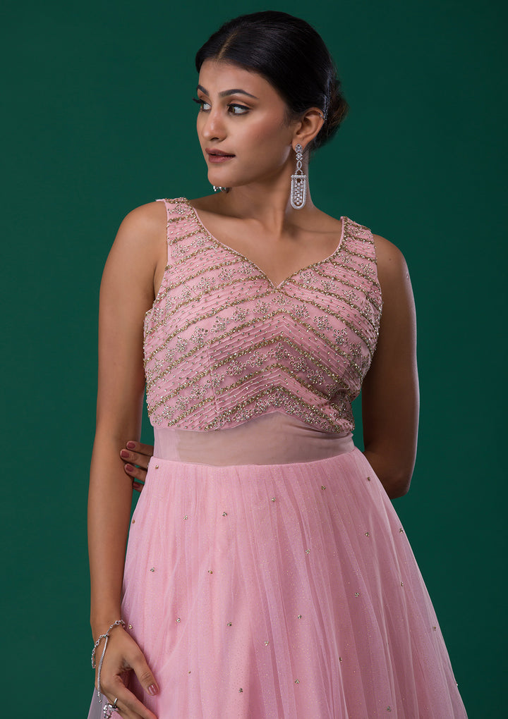 Pink Stonework Net Designer Gown-Koskii