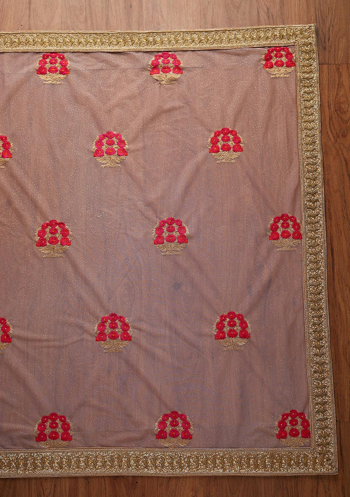 Pink Stonework Net Designer Saree - koskii
