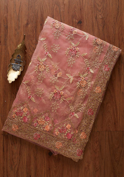 Pink Stonework Net Designer Saree - koskii