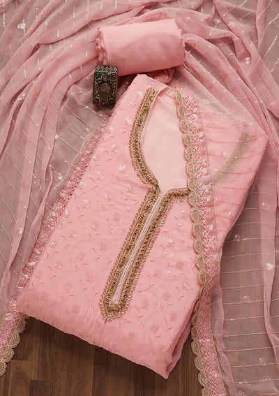 Pink Stonework Semi Crepe Unstitched Salwar Suit-Koskii