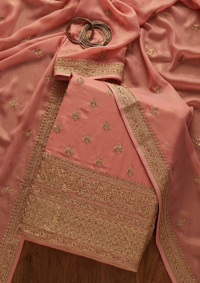 Pink Stonework Shimmer Designer Unstitched Salwar Suit - koskii
