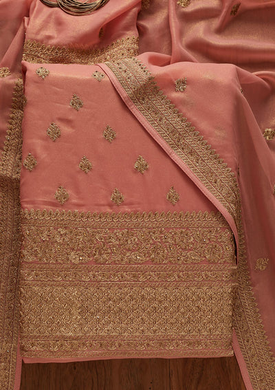 Pink Stonework Shimmer Designer Unstitched Salwar Suit - koskii
