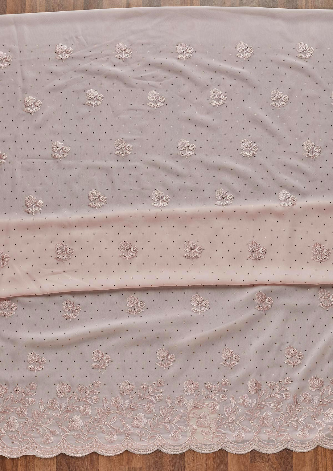 Pink Swarovski Georgette Unstitched Salwar Suit - Koskii