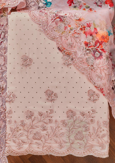 Pink Swarovski Georgette Unstitched Salwar Suit - Koskii