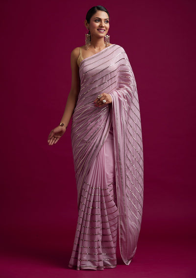 Pink Swarovski Georgette Designer Saree - koskii