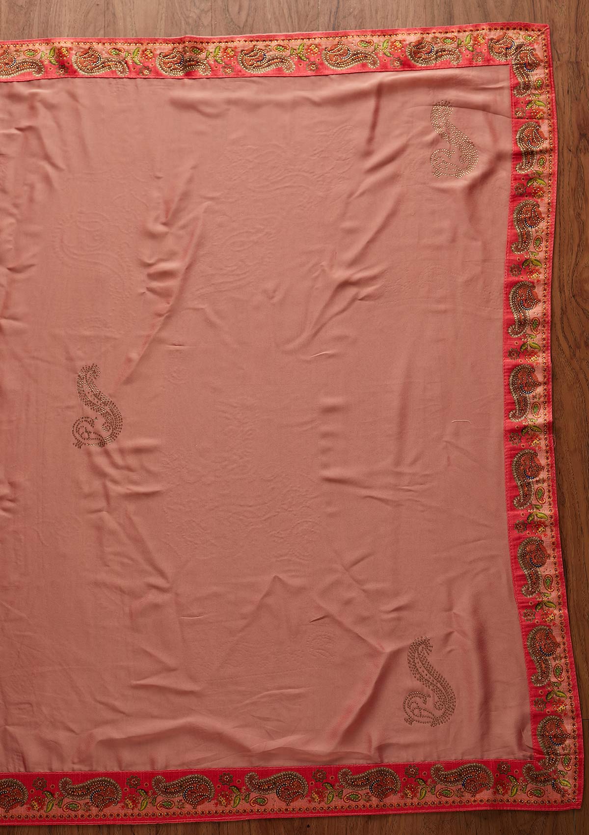 Pink Swarovski Semi Crepe Designer Saree - koskii