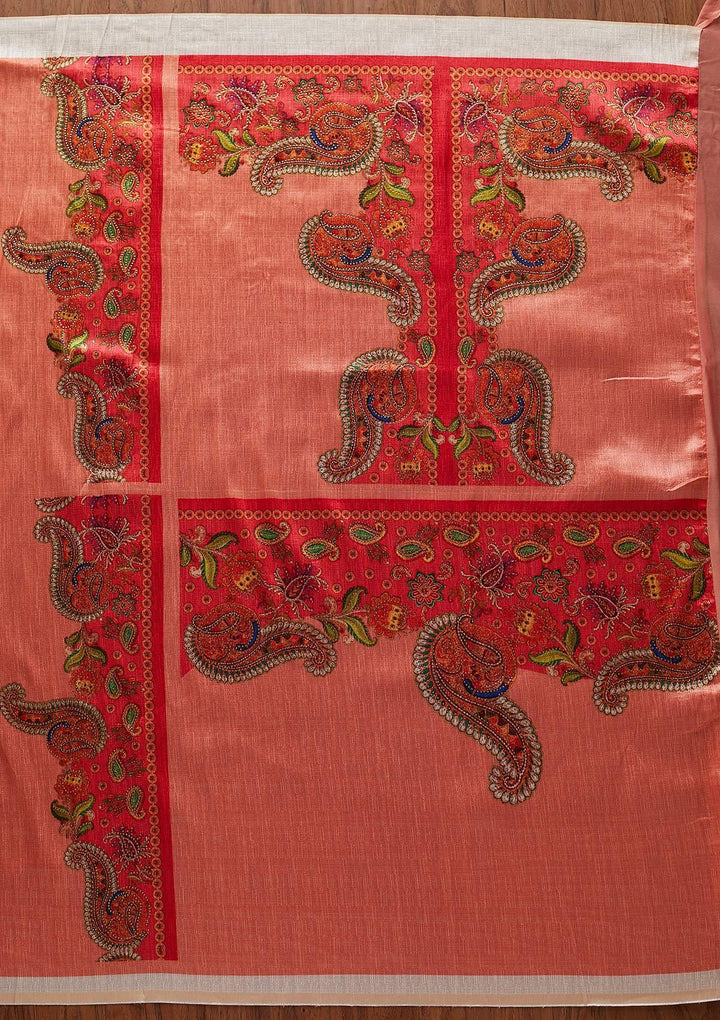 Pink Swarovski Semi Crepe Designer Saree - koskii