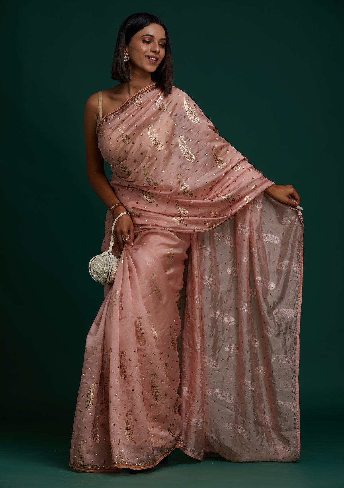 Pink Swarovski Shimmer Saree- Koskii